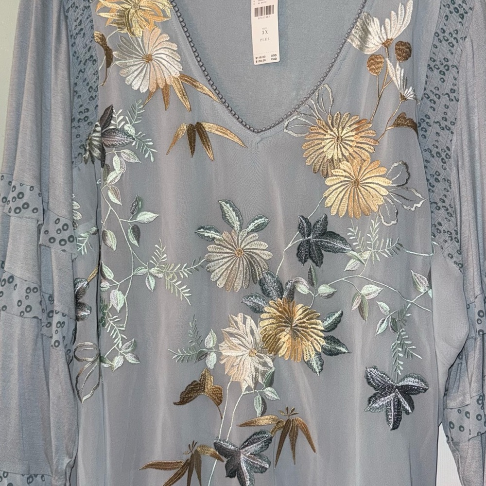 Anthropologie Tiny brand floral embroidered top 3X NWT - Picture 2 of 10